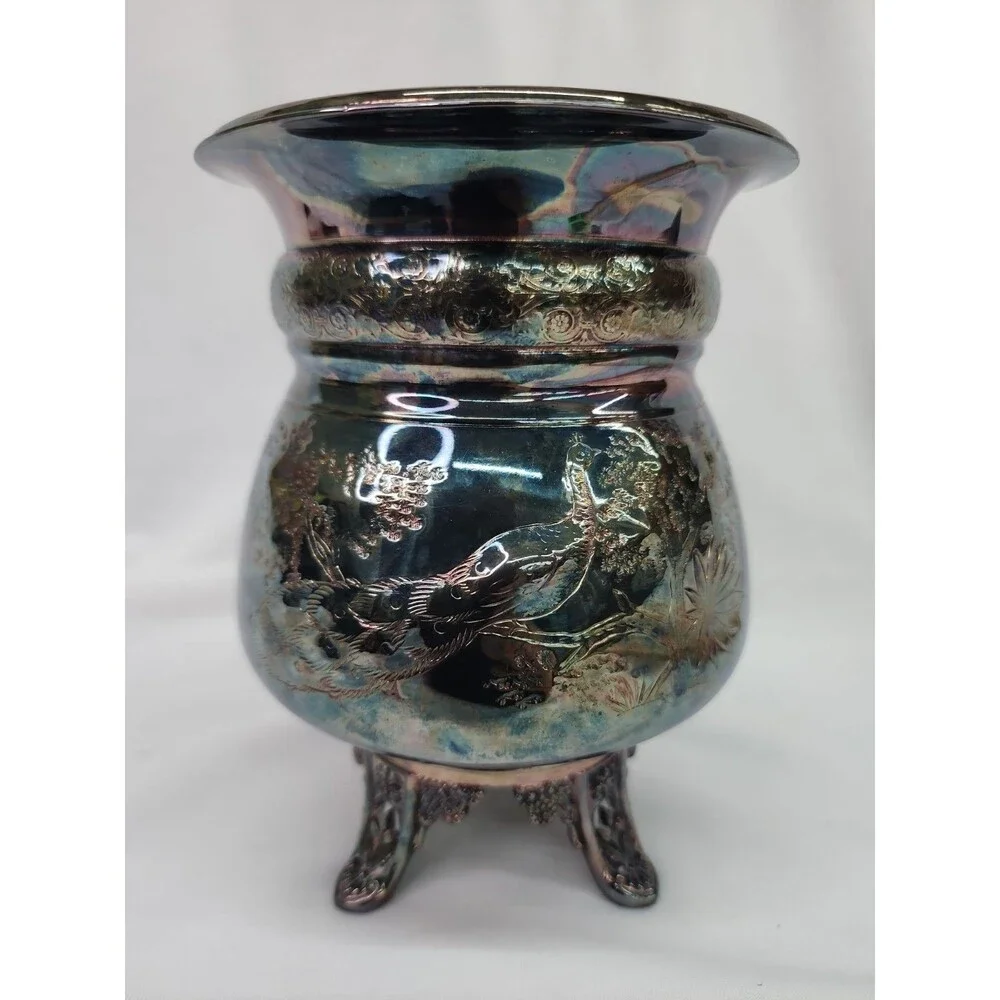 Victorian Meridan B. Quad Plate 'Peacock' Waste Bowl Heavy 'Oil Slick' Patina